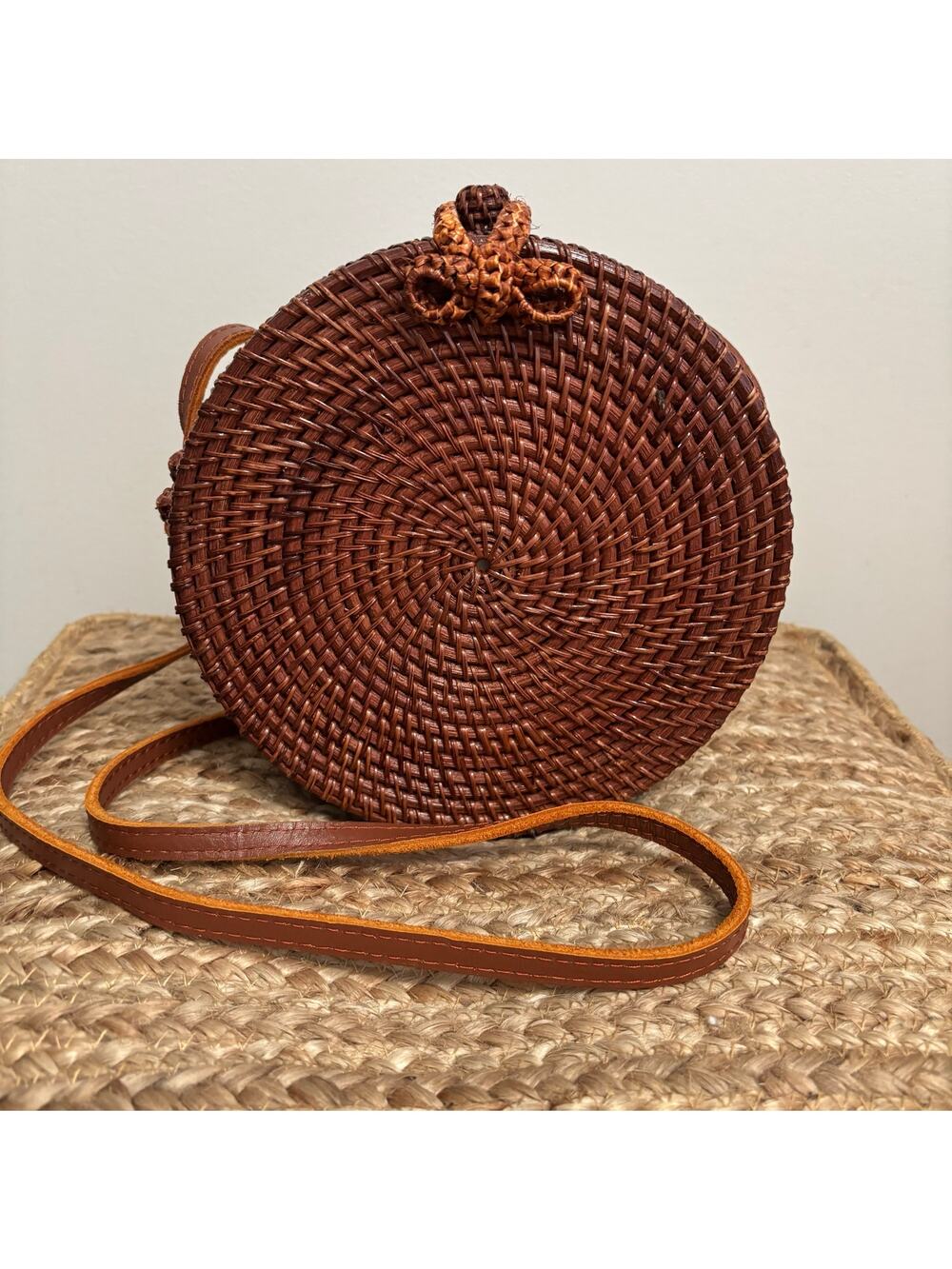 Bali Artisan Round Handwoven Rattan Crossbody Bag